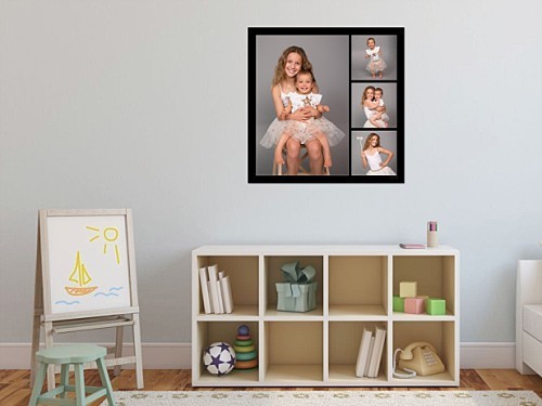 Metal artwork of sister and baby session in a child's room
