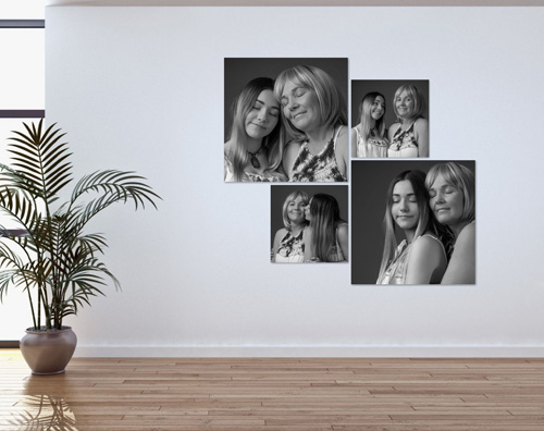 Canvas artwork of mother and daughter photography session on blank wall
