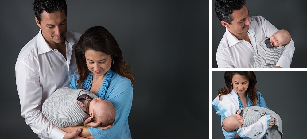 Italian parents and month old baby wrapped in Sydney studio photography session