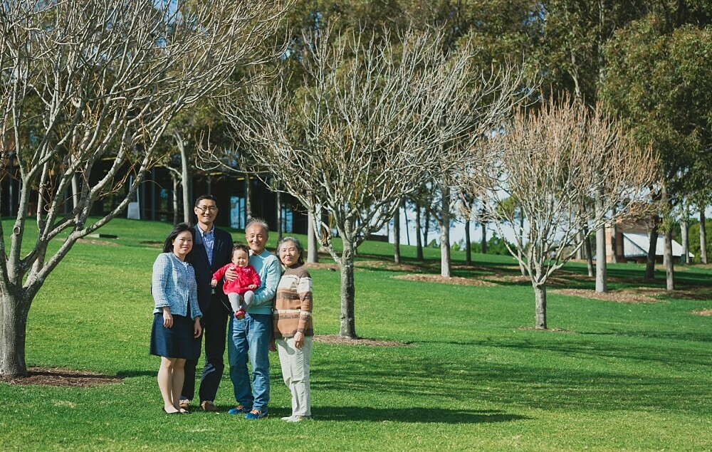 3 generation family portrait in Bicentennial Park