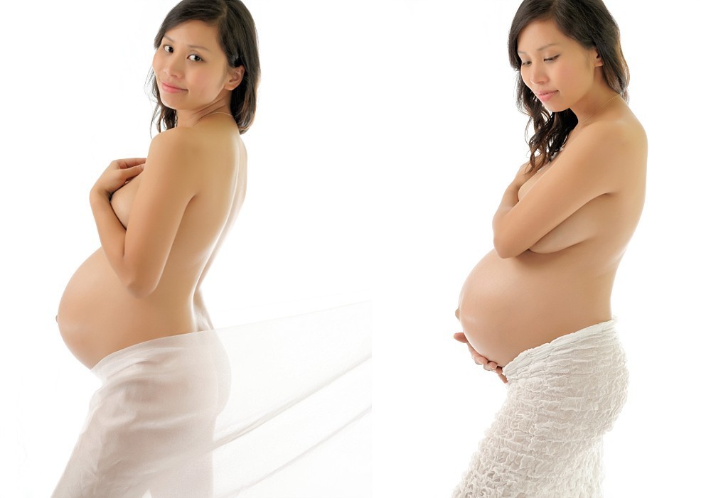Asian woman in pregnancy boudoir session in Sydney studio