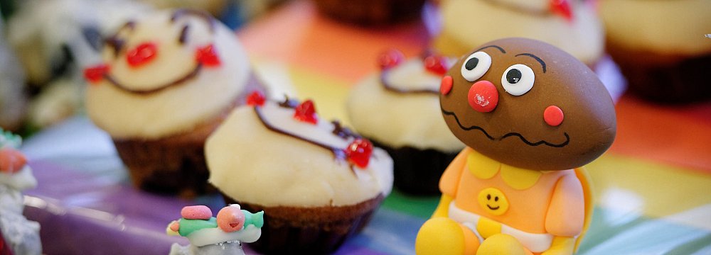 Close-up of Anpanman cake decorations in Chatswood