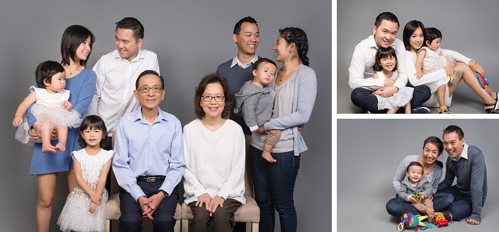 Asian extended family with grandparents and grandkids in Sydney studio photography session