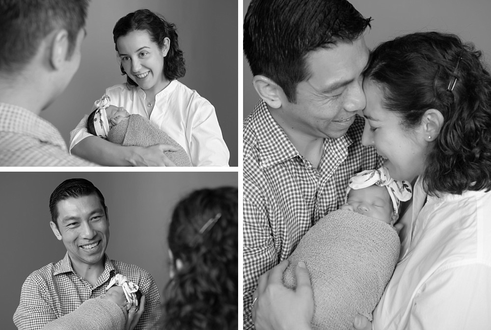 Emotional connection between parents and newborn baby in Sydney studio