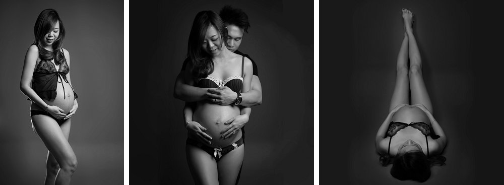 Pregnant couple in loving pose in Coogee studio