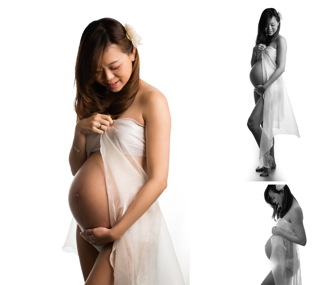 Pregnant Asian woman in lingerie in Sydney studio