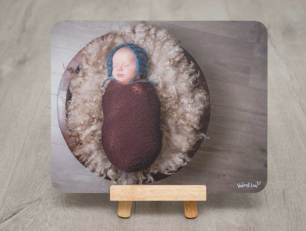 Wood Print featuring baby in bucket